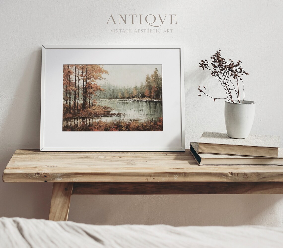 Calm Autumn Lake House By Lake, Rustic Decor - Image 4