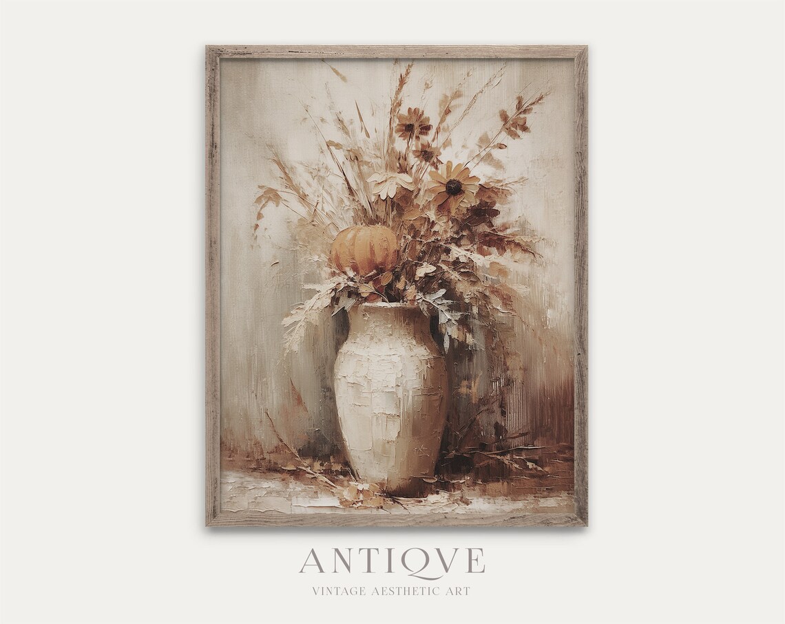 Autumn Flowers in Vase, Still Life Art Print