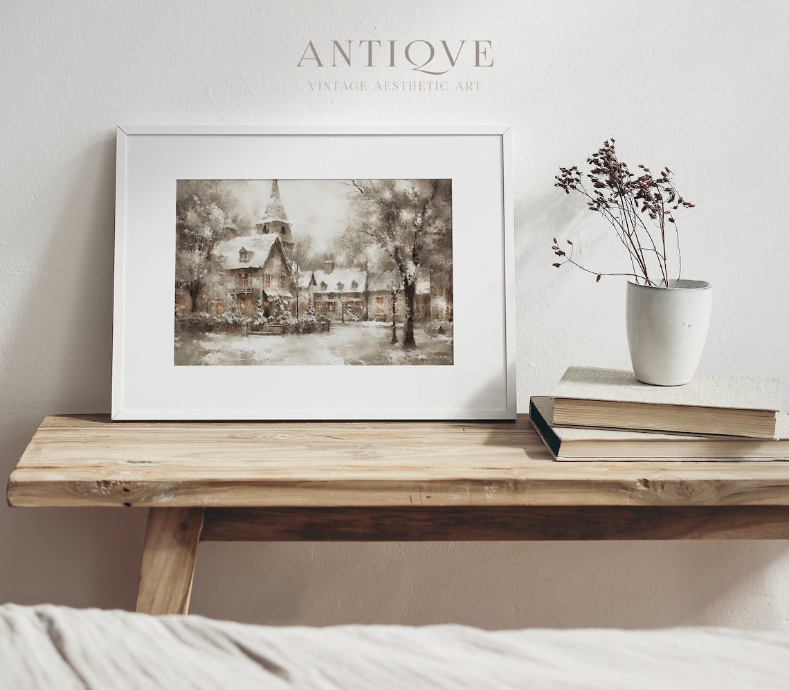 Christmas Village Square Christmas Tree, Farmhouse Art Print - Image 4