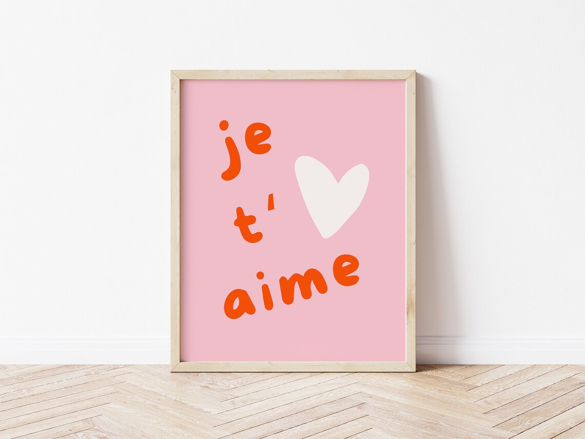 Je Taime French Love Quote Pink Orange Retro Typography Poster - Image 2