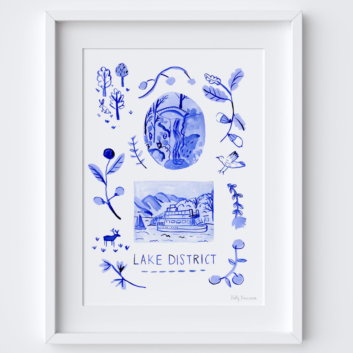 Lake District Scene Watercolour Art Print, Azulejo Style