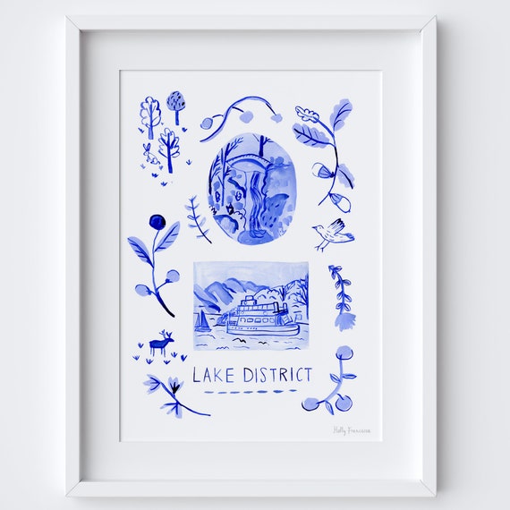 Lake District Scene Watercolour Art Print, Azulejo Style