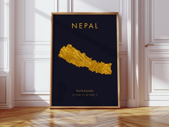 Nepal Map Poster Gold Asia Wall Art Print Home Decor Geography Gift Wallpaper