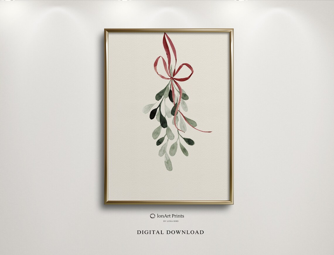 Green Mistletoe Watercolour Illustration Art Print