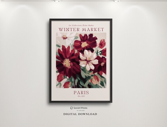Paris Winter Market Art Print, Festive Holiday Decor