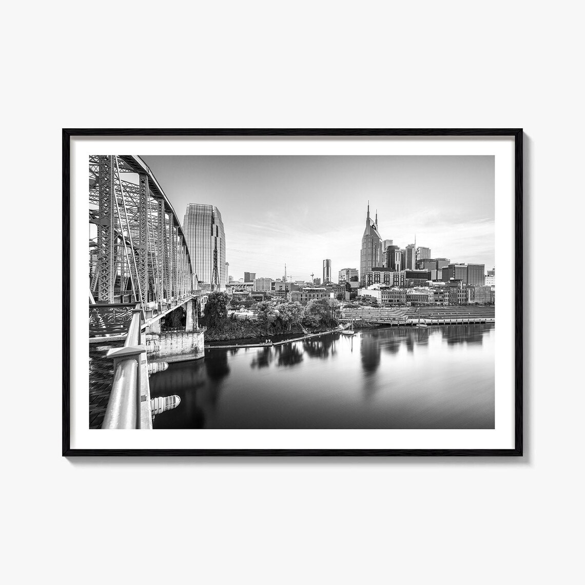 Nashville Black And White Travel Map Art Print