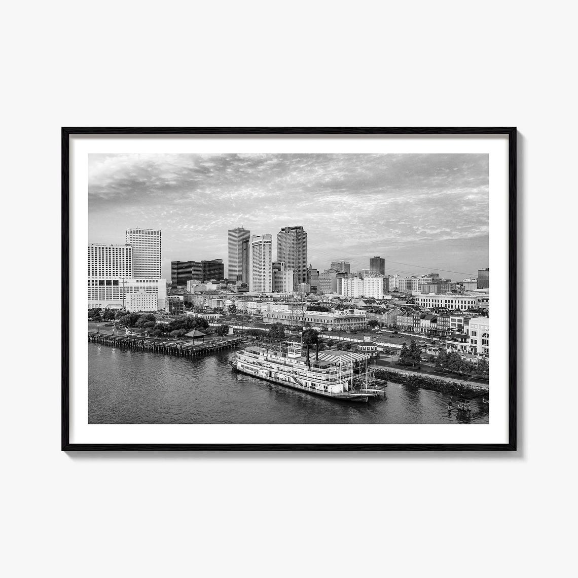 New Orleans Louisiana Steamboat Riverfront Black And White Poster