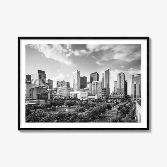 Houston Texas Black White Downtown Skyline Park Photo Poster