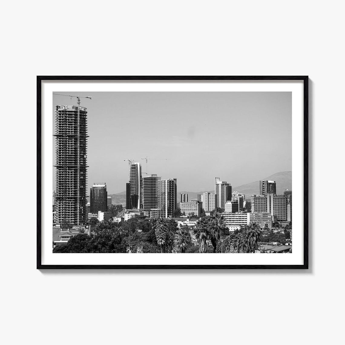 Addis Ababa Ethiopia Modern Skyline Black And White City Poster