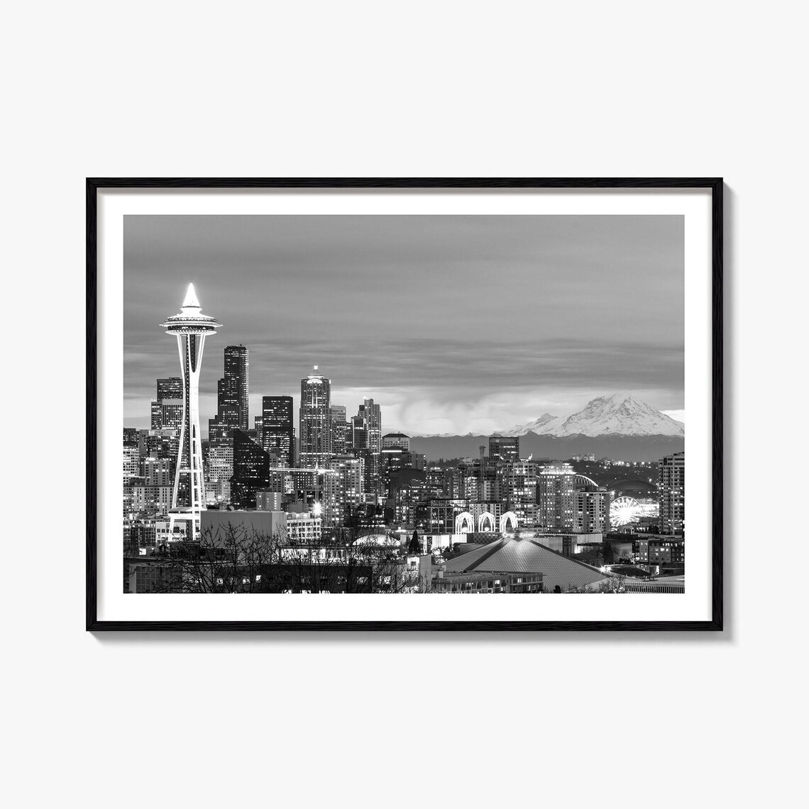Seattle Black And White Travel Map Art Print