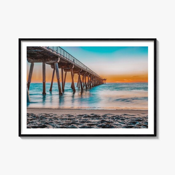 Hermosa Beach California Pier Sunset Turquoise Waves Ocean Poster