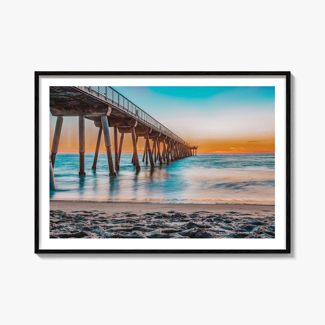 Hermosa Beach California Pier Sunset Turquoise Waves Ocean Poster