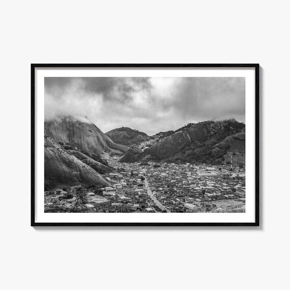 Nigeria Misty Granite Hills Black and White Photography Poster