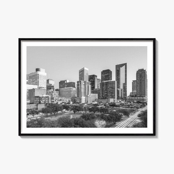 Houston Texas Black and White Downtown Night Skyline Photo Poster