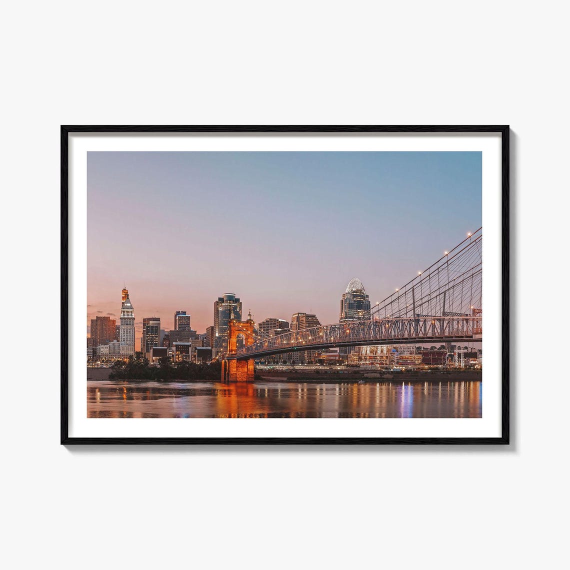 Cincinnati Ohio Roebling Bridge Sunset River Skyline Photo Print