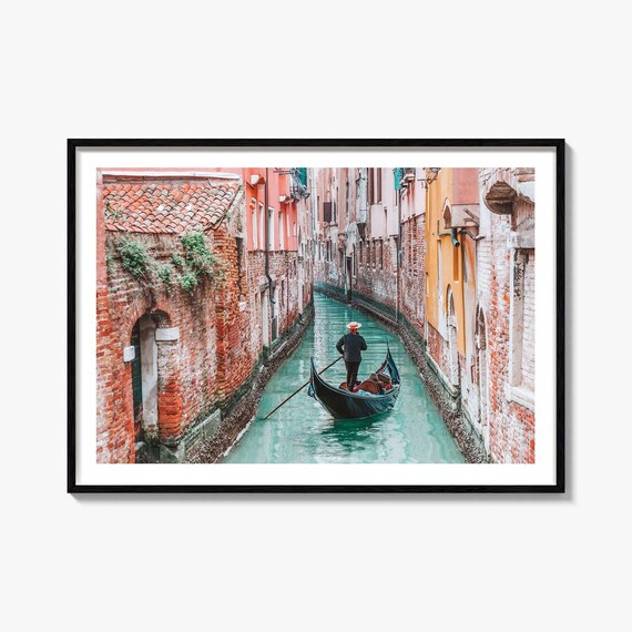 Venice Italy Gondolier Canal Color Photography Travel Poster