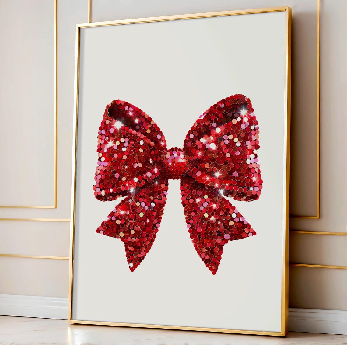 Red Sequin Bow On Ivory Sparkling Glitter Festive Holiday Decor Poster