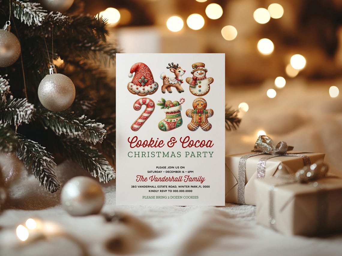 Cookie And Cocoa Christmas Party Invitation Gingerbread Holiday Poster - Image 2