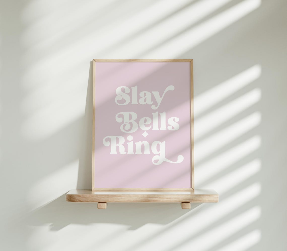 Slay Bells Ring Retro Pink Christmas Pun Script Holiday Style Poster - Image 2