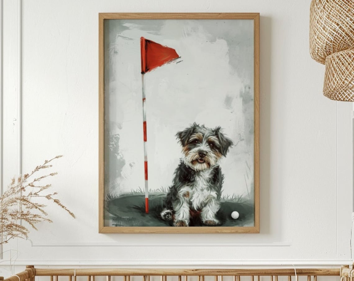 Cute Terrier Puppy Golf Flag Pin Adorable Dog Nursery Wall Art