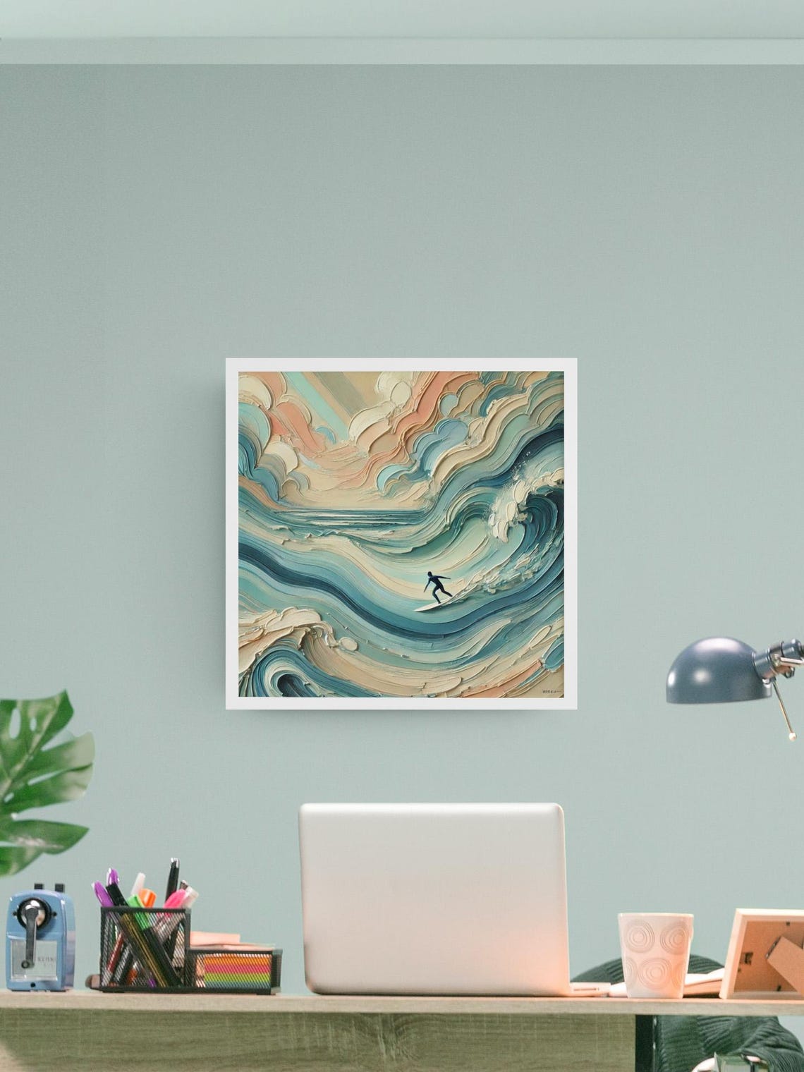 Surfer Oil Painting Print Ocean Wave Wall Art Coastal Surf Decor - Image 4