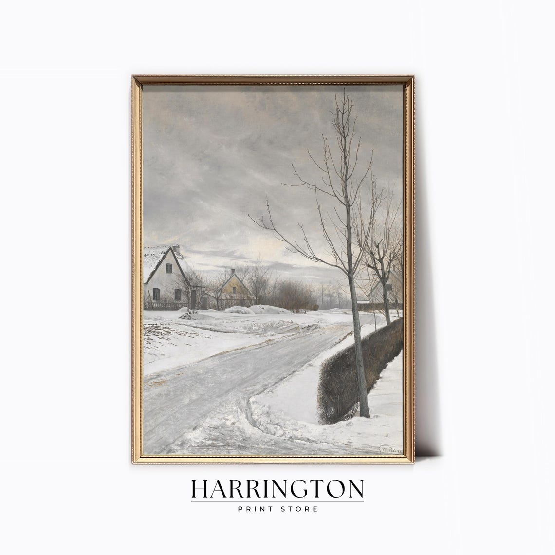 Vintage Farmhouse Winter Print Christmas Wall Decor Holiday Farmhouse Vintage Christmas Painting Farmhouse Decor Snowy Landscape Print