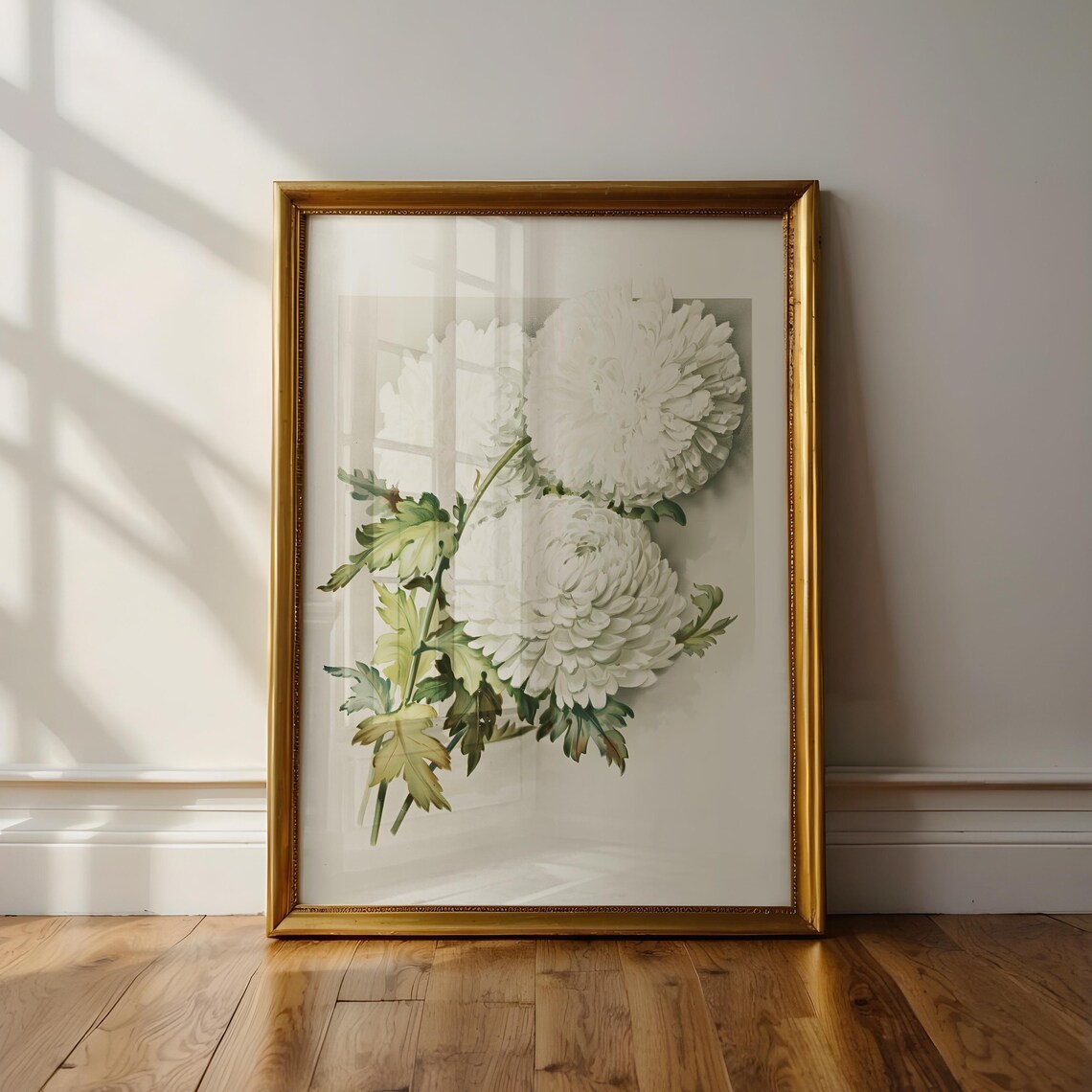 White Chrysanthemum Botanical Floral Vintage Still Life Print Poster - Image 2