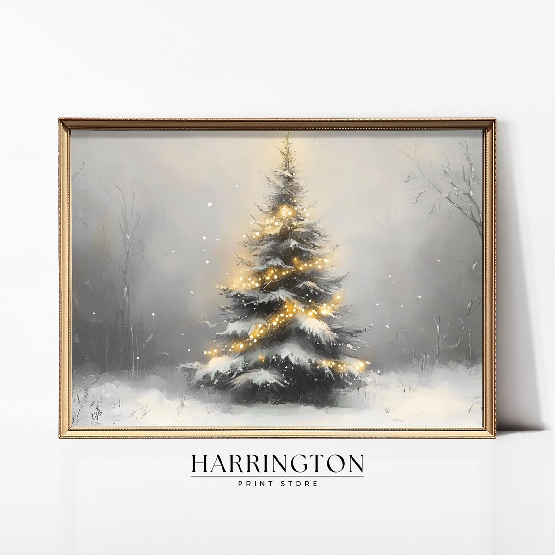 Christmas Tree Winter Landscape Oil-Painting-Style Art Print