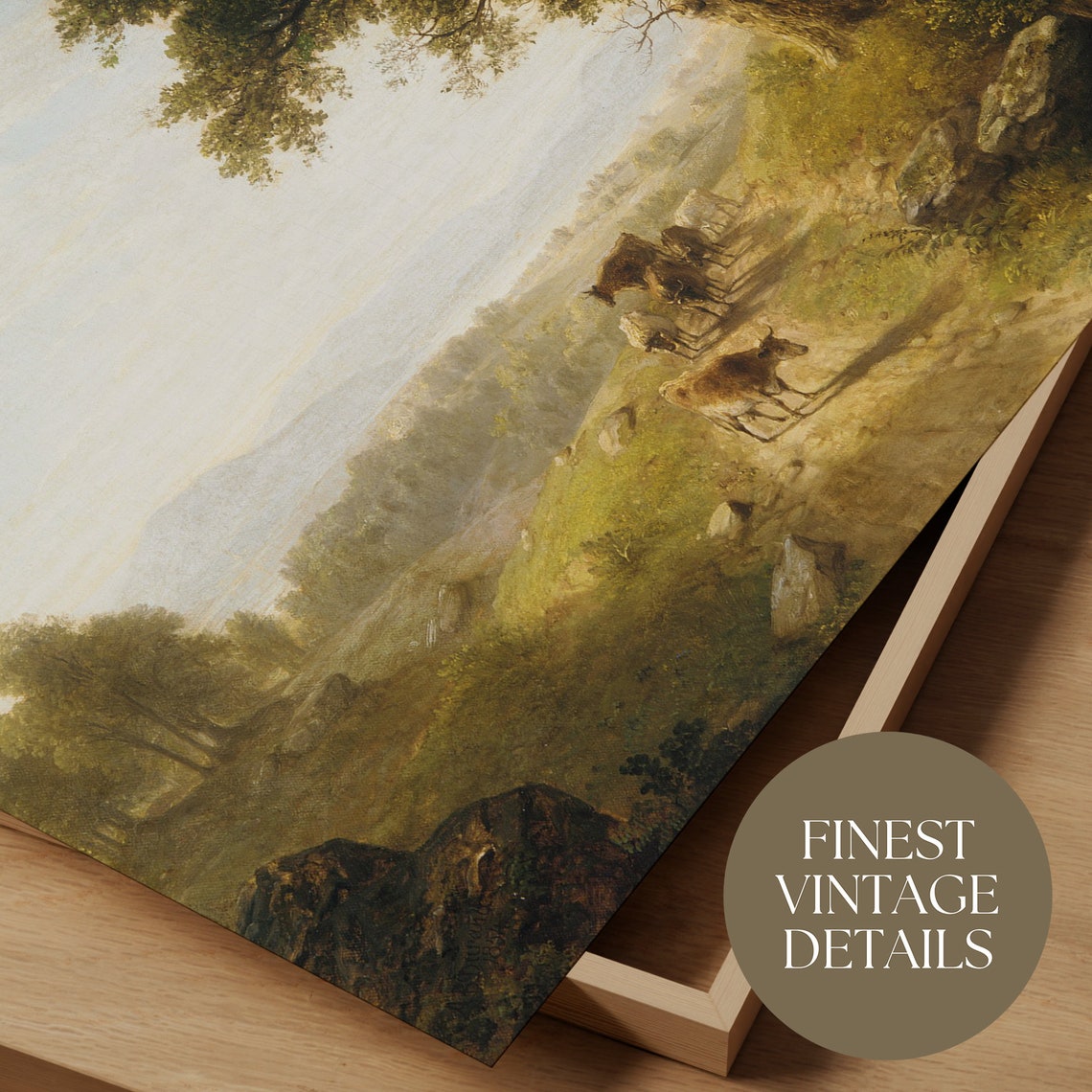 Cows On Sunny Country Path Big Oak Trees Hills Vintage Art Print - Image 5