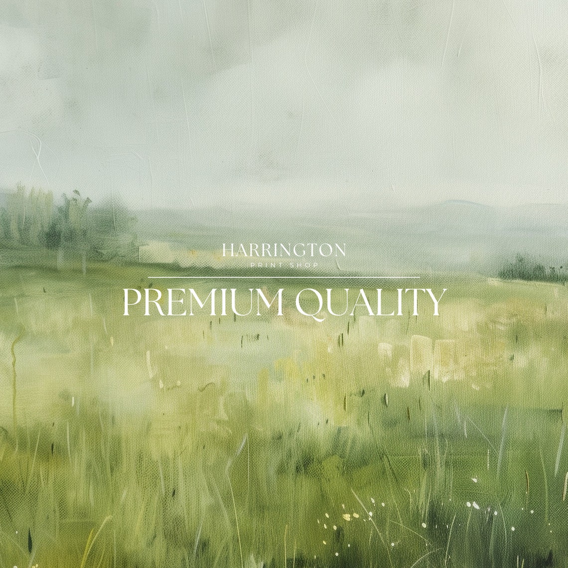 Misty Green Meadow Wildflowers Soft Fog Spring Vintage Art Print - Image 5