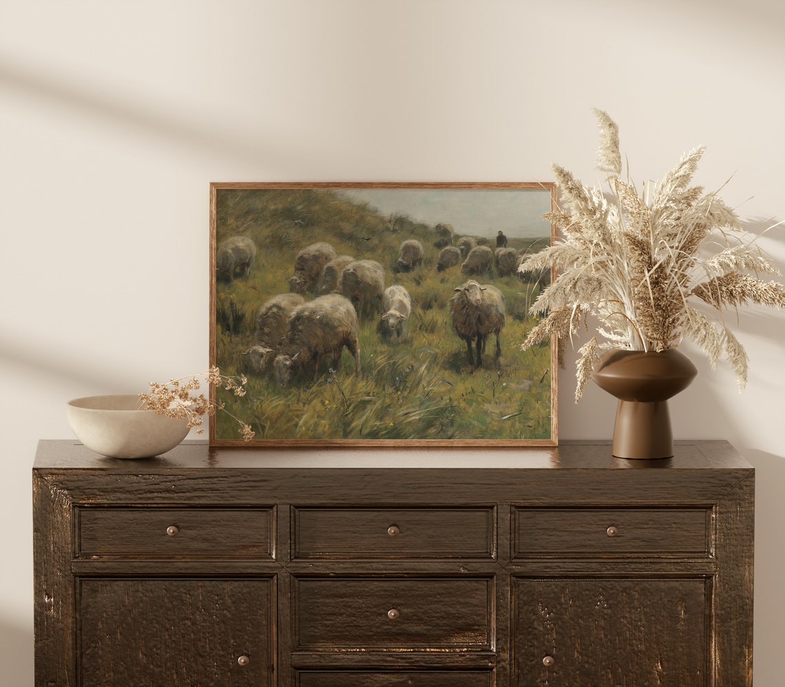Sheep Oil Painting Countryside Vintage Print Vintage Landscape Country Field Landscape Print Painting - Image 4