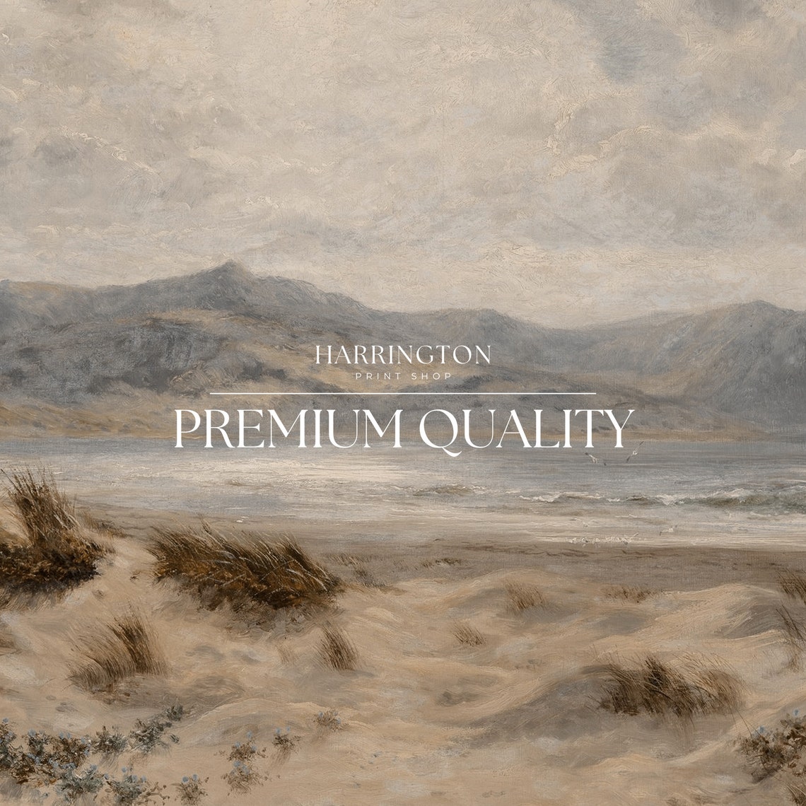 Sandy Dunes Beach Grass Hazy Mountains Neutral Vintage Art Print - Image 5