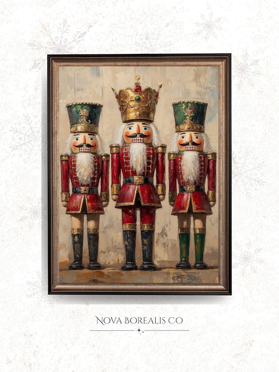 Vintage Nutcracker Trio Red Uniforms Classic Christmas Wall Art