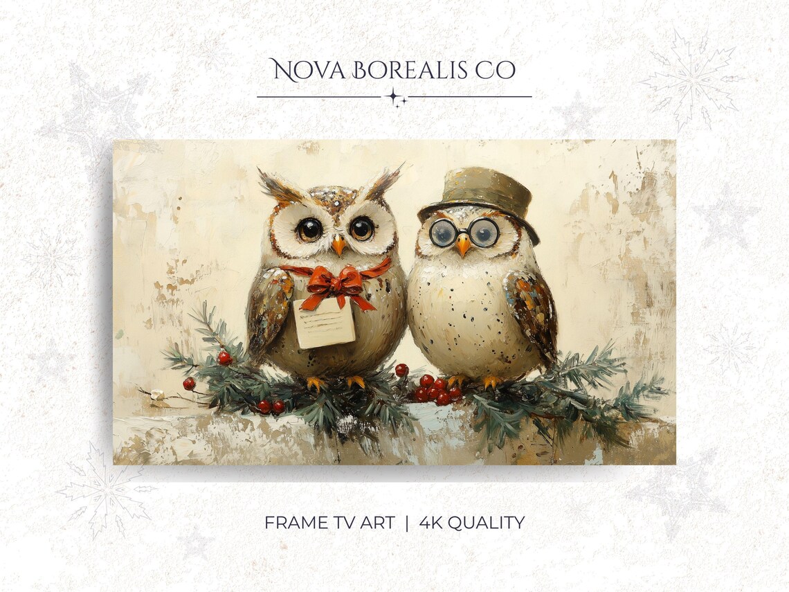 Whimsical Winter Owls Festive Top Hat Glasses Holiday Wall Art