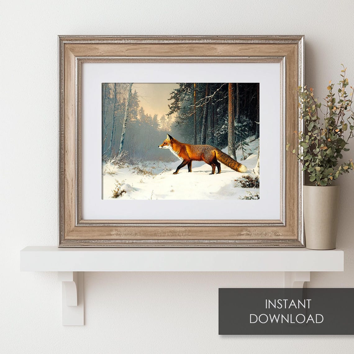 Red Fox Walking in Snowy Winter Forest Vintage Wildlife Poster - Image 6