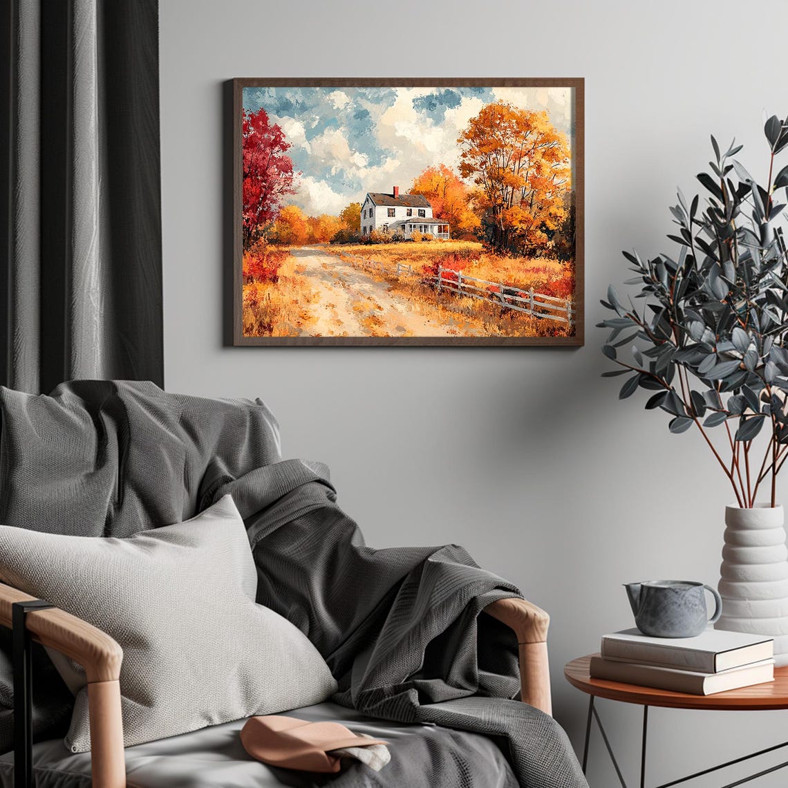 Autumn Country House with Red Maple Trees Dirt Road Fall Poster - Image 4