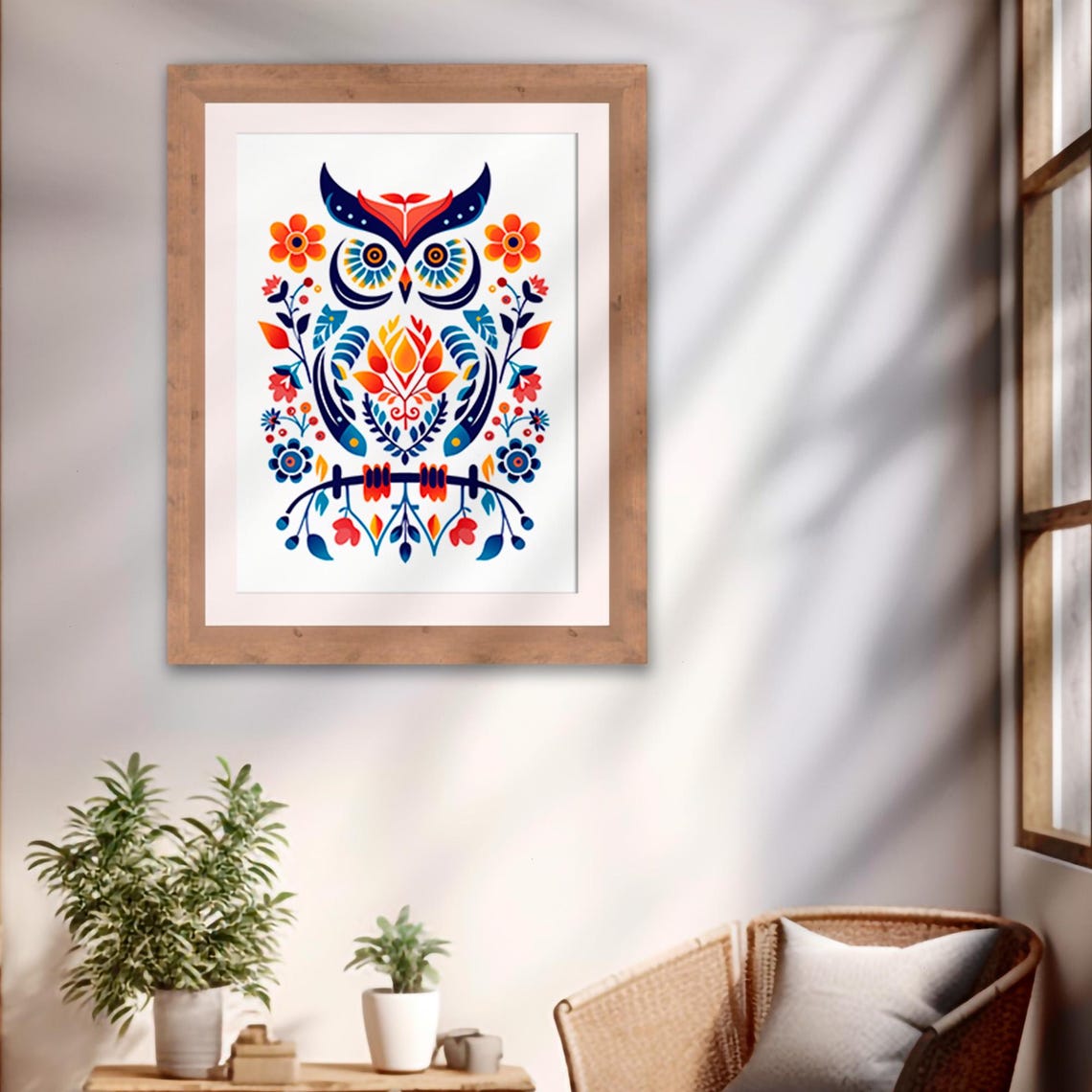 Scandinavian Folk Art Owl Floral Colorful Boho Woodland Art Print - Image 2