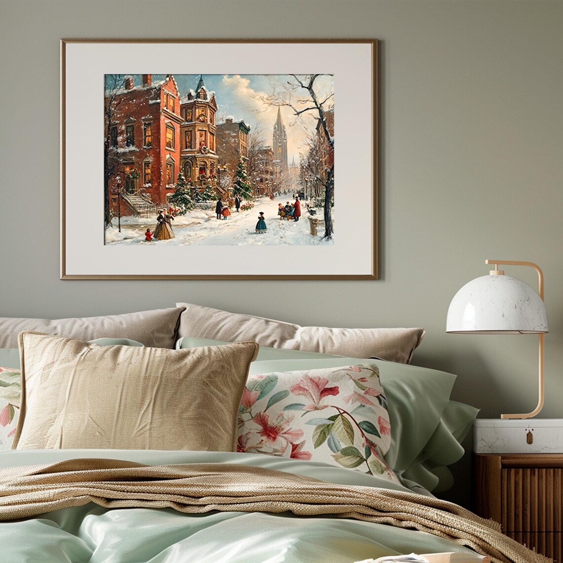 Vintage New York City Christmas Street Snowy Brownstone Winter Print - Image 4