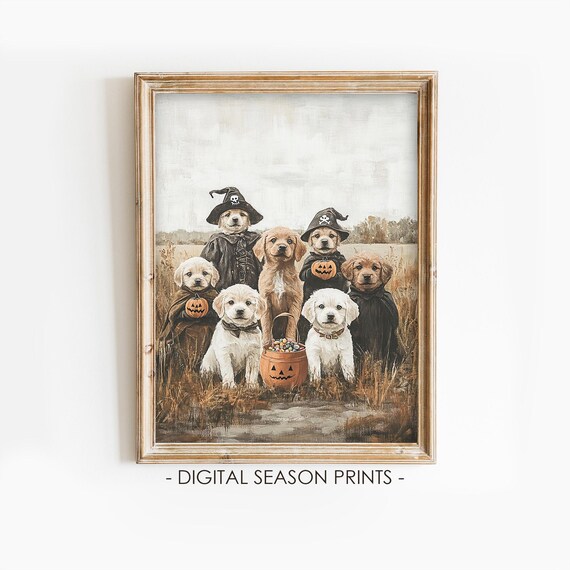 Cute Halloween Puppies in Costumes Trick or Treat Vintage Poster