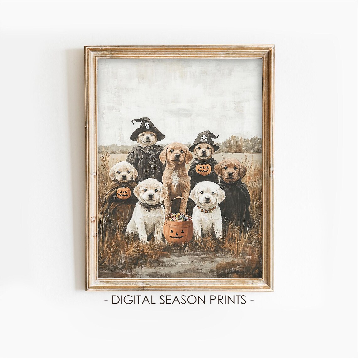 Cute Halloween Puppies in Costumes Trick or Treat Vintage Poster
