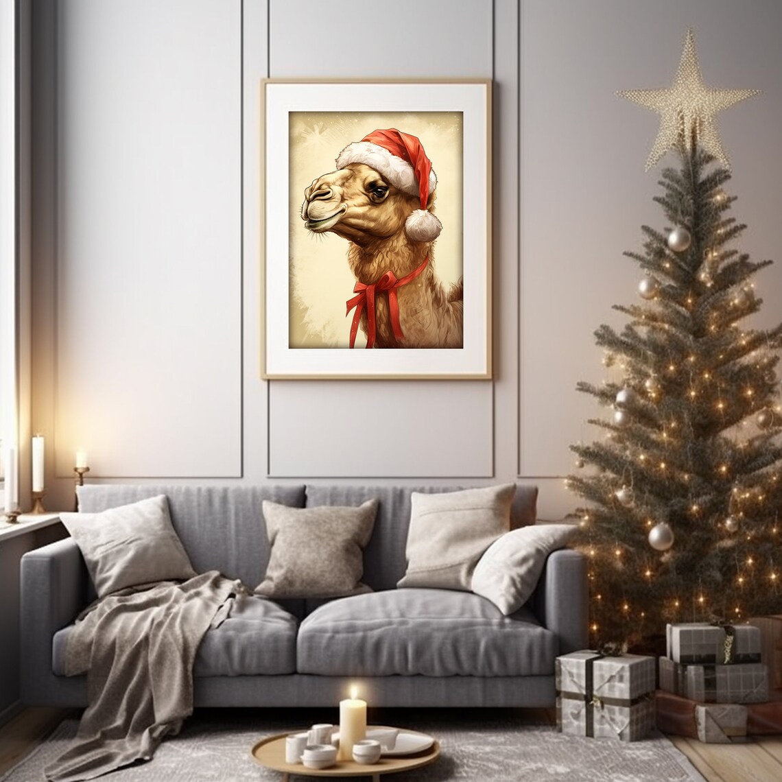 Smiling Camel Wearing Santa Hat Christmas Animal Portrait Poster - Image 4