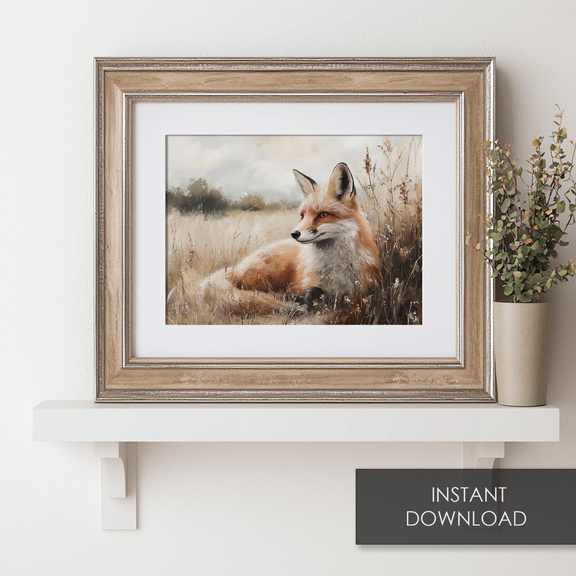 Red Fox Resting in Tall Grass Vintage Wildlife Painting Poster - Image 6