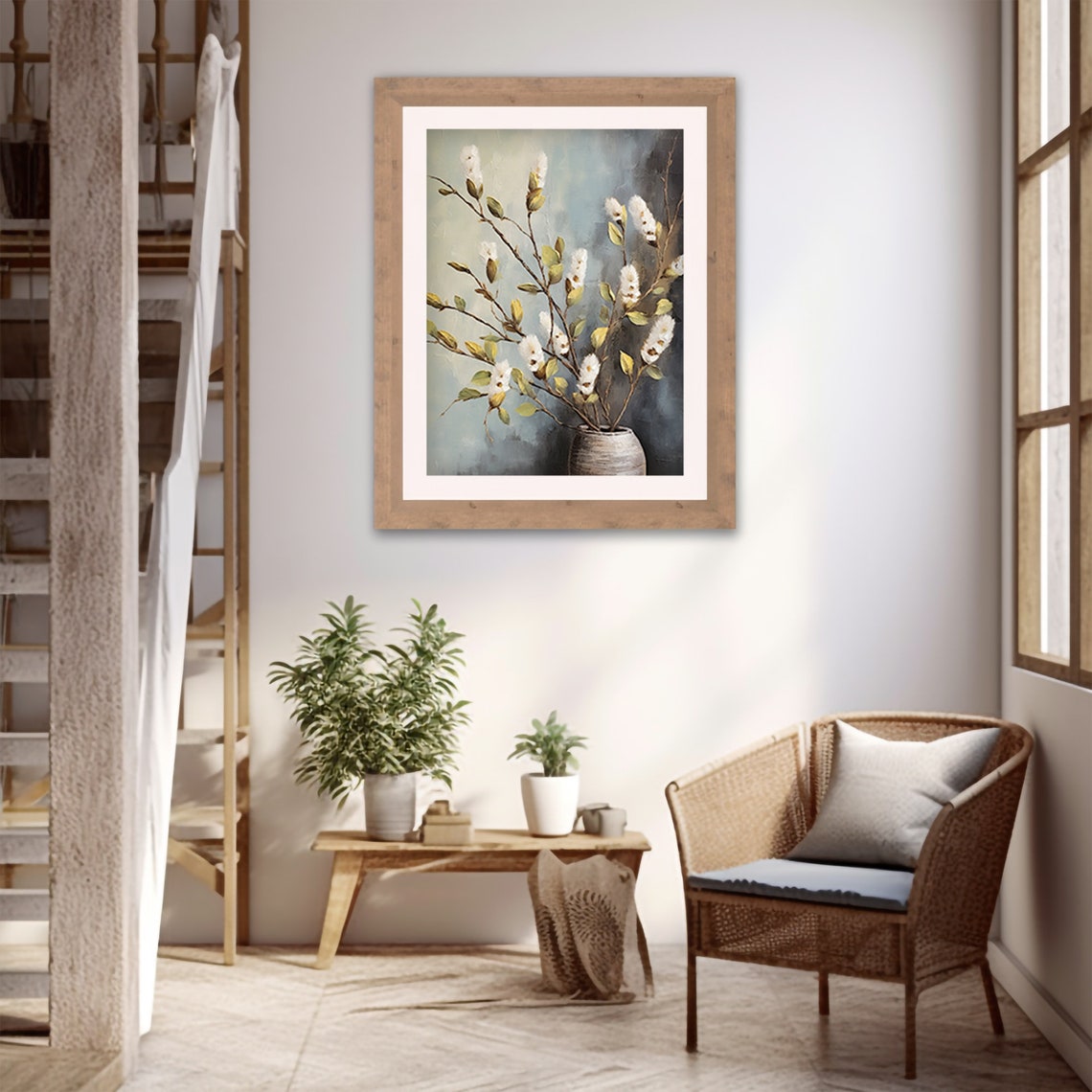 Pussy Willow Branches In Ceramic Vase Vintage Spring Easter Print - Image 4