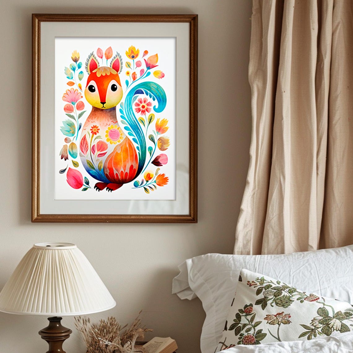 Scandinavian Folk Art Squirrel With Colorful Flowers Nordic Poster - Image 5