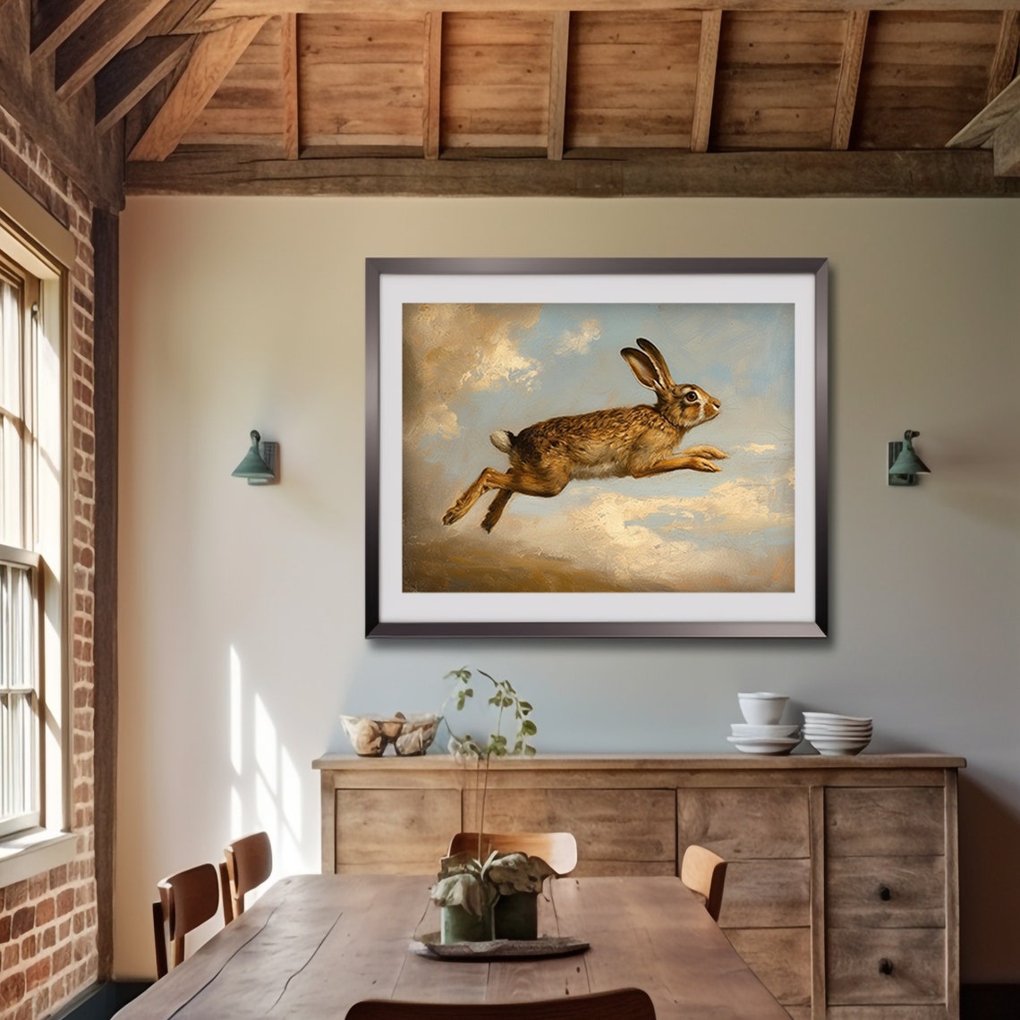 Leaping Hare Through Cloudy Sky Vintage Easter Wildlife Poster - Image 4