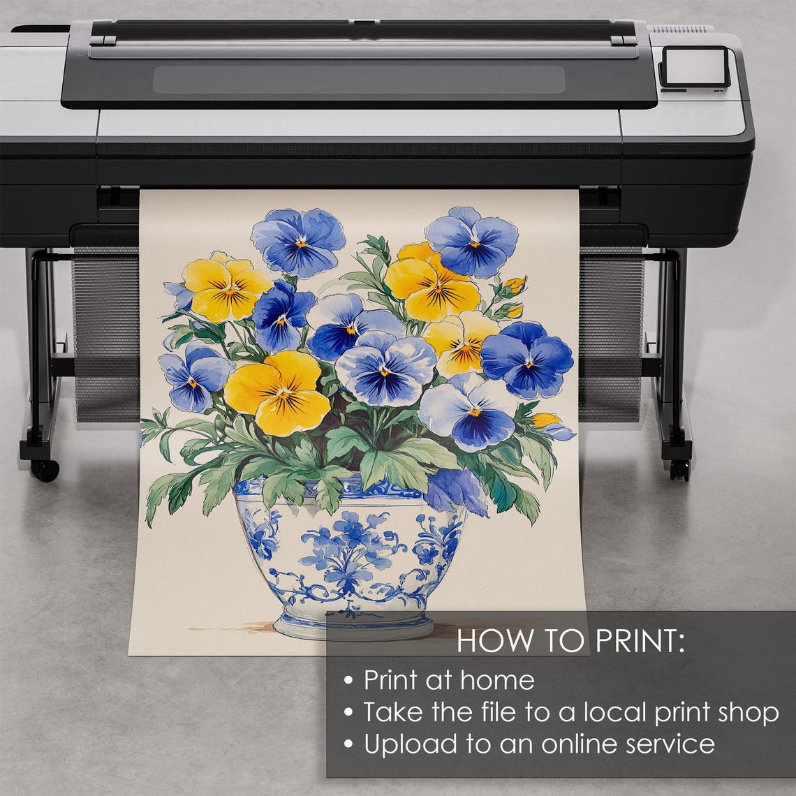 Yellow And Blue Pansies In A Delft Blue Patterned Vase Poster - Image 5