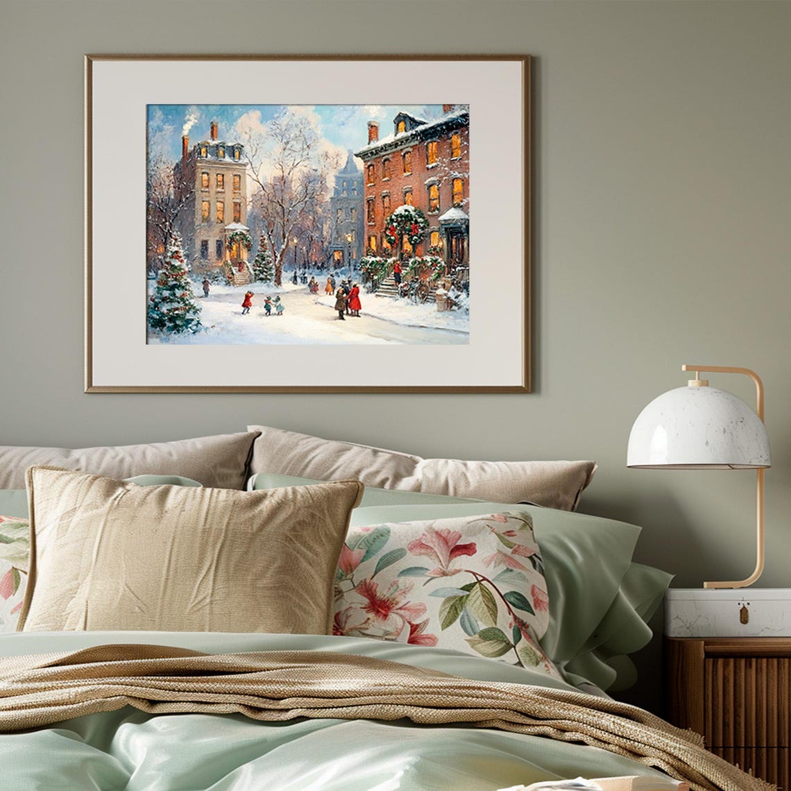 Victorian Christmas Street Snowy Brownstone Holiday Art Poster - Image 3