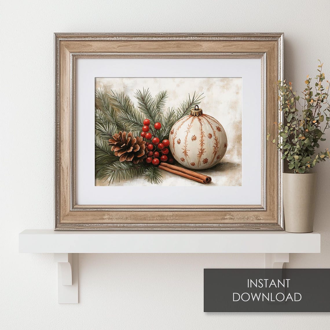 Vintage Christmas Ornament with Pine Berries Cinnamon Rustic Poster - Image 6