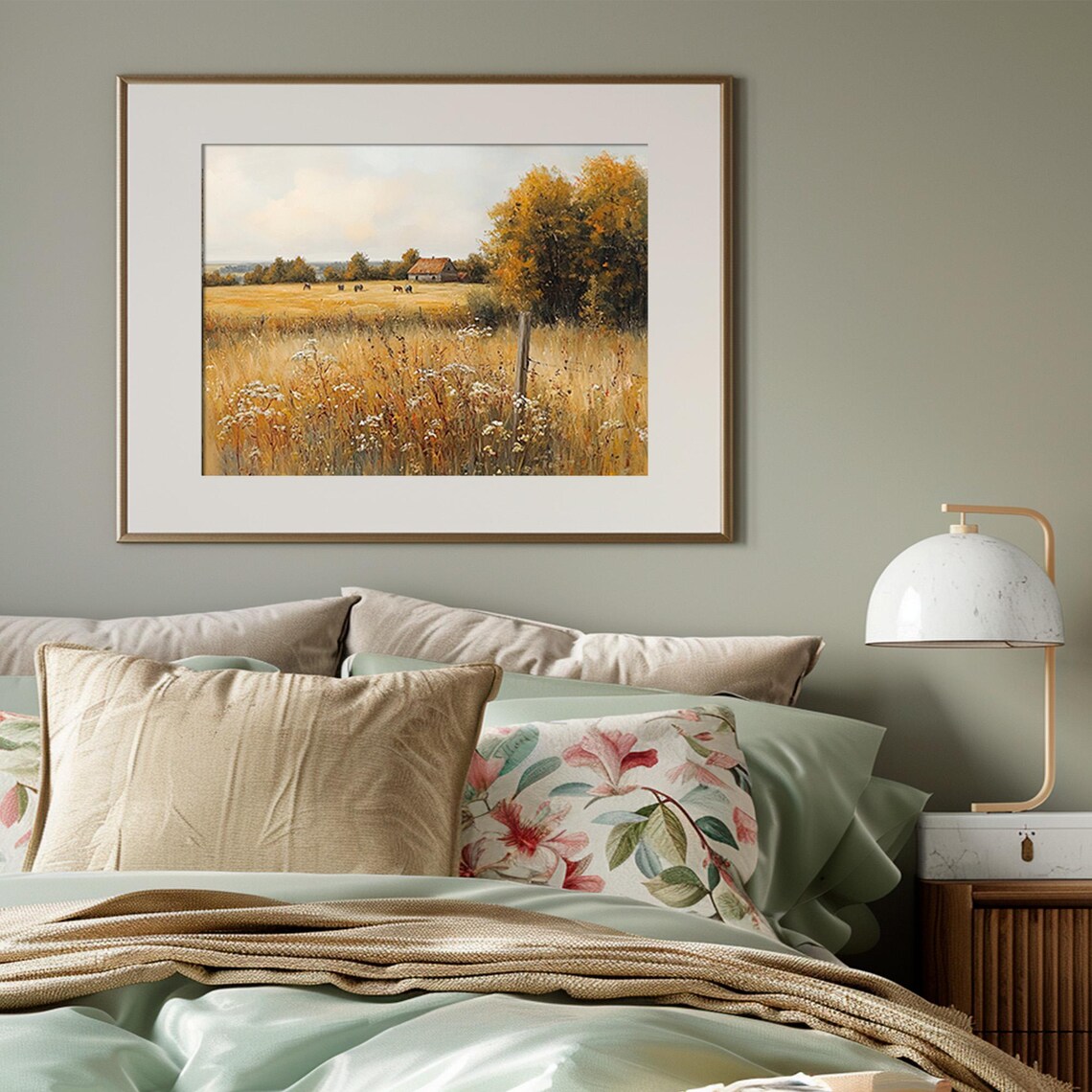 Horses Grazing in Golden Field Autumn Farmhouse Vintage Poster - Image 3