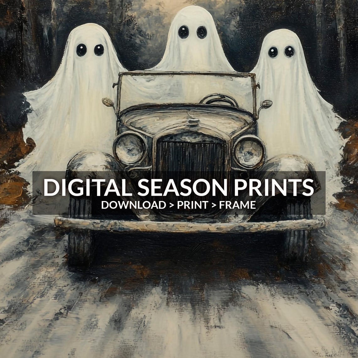 Ghosts Driving Vintage Car Spooky Forest Road Dark Halloween Poster - Image 6